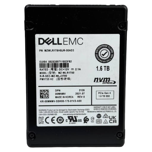 Dell/Samsung PM1735 MZWLR1T6HBJR 1.6TB 3 DWPD PCIe Gen 4.0 x4 8GB/s V-NAND U.2 NVMe 2.5in Refurbished SSD