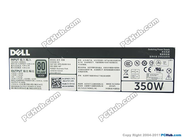Picture of Dell PowerEdge T320 Server - Power Supply 350W, DH350E-S0, DPS-350AB-19 A, 0DF83C