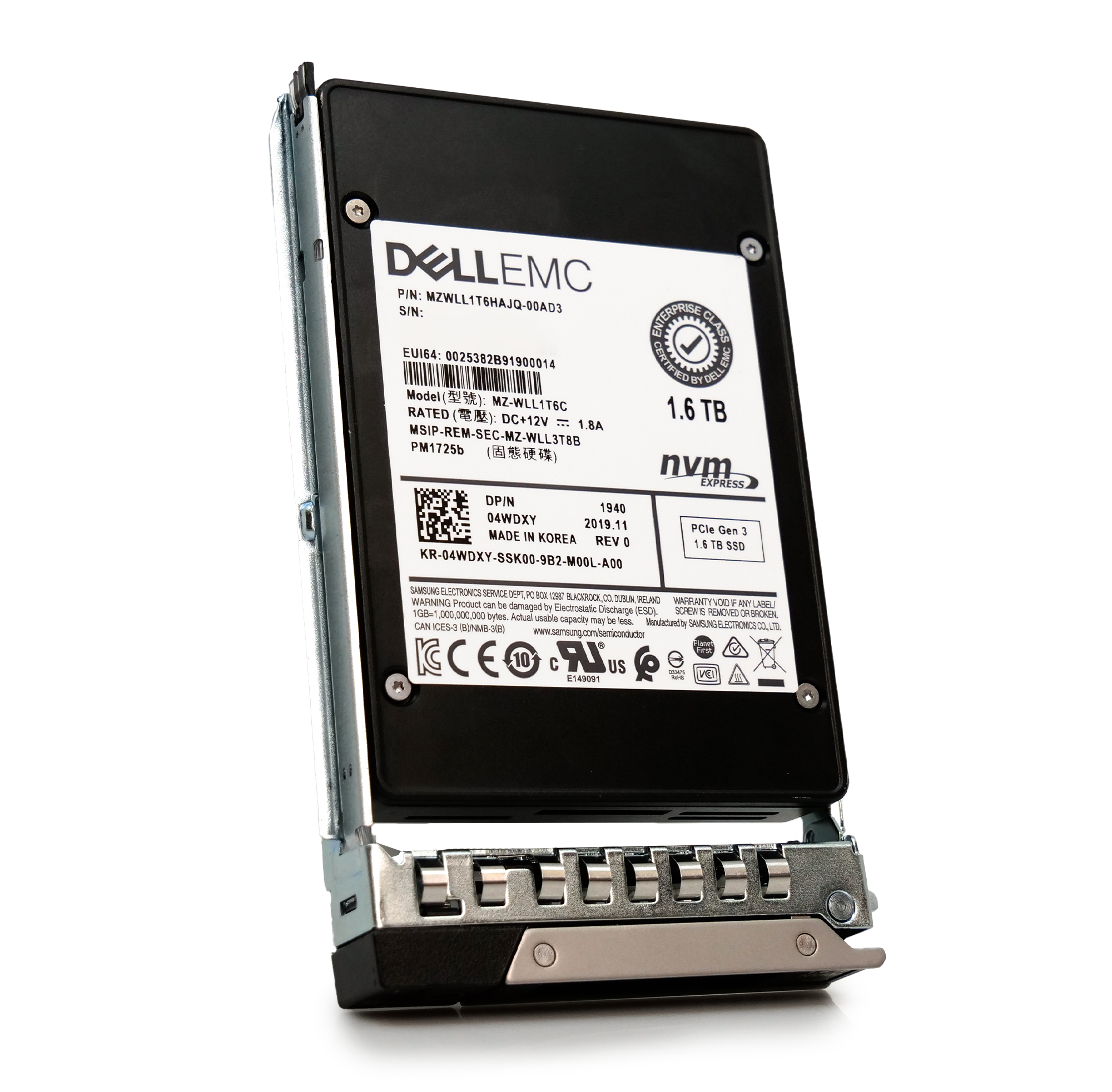 Dell G14 04WDXY 1.6TB 3 DWPD PCIe Gen 3.0 x4 4GB/s Read Intensive 3D TLC 2.5in Refurbished SSD