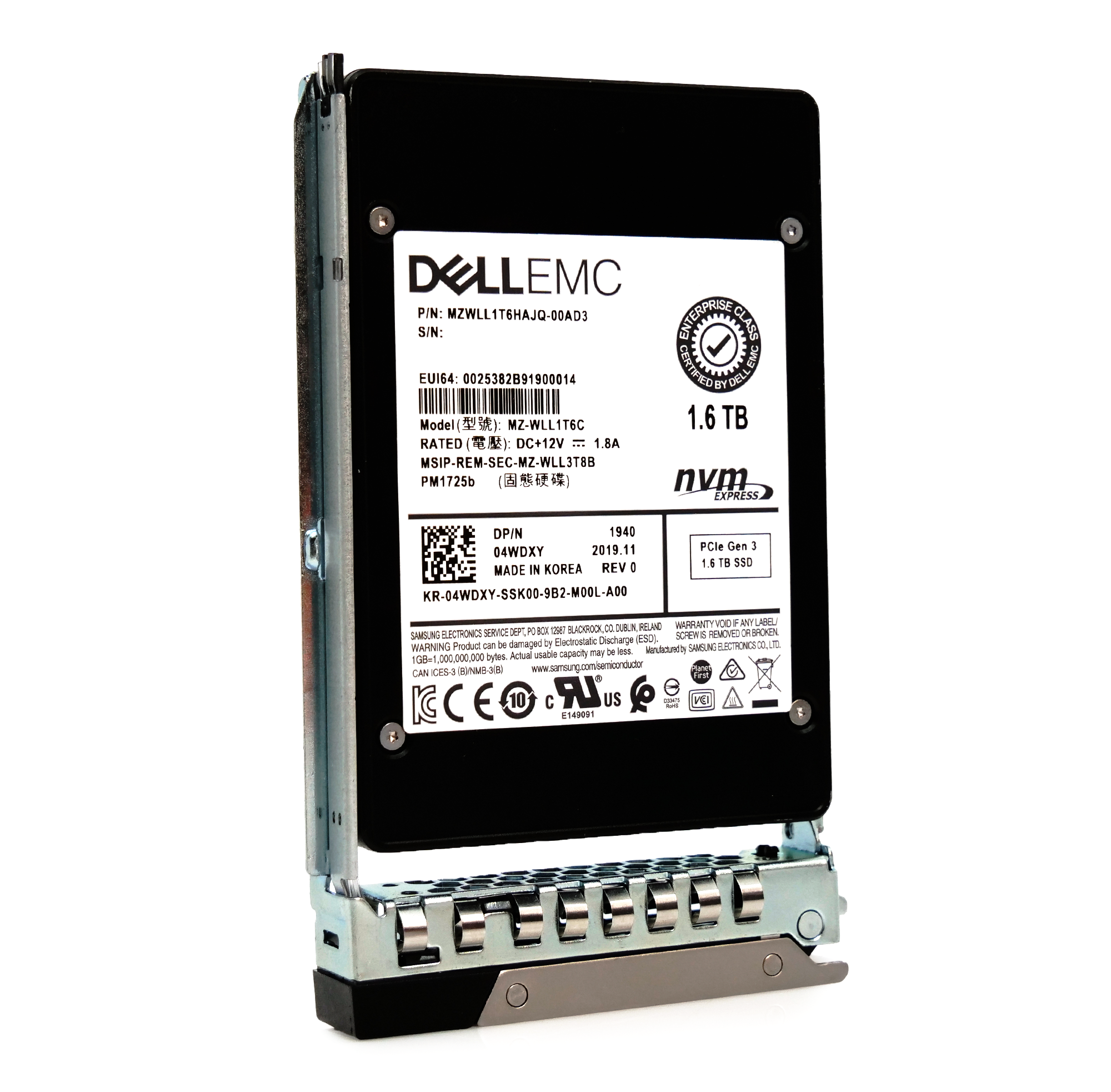 Dell G14 04WDXY 1.6TB 3 DWPD PCIe Gen 3.0 x4 4GB/s Read Intensive 3D TLC 2.5in Refurbished SSD