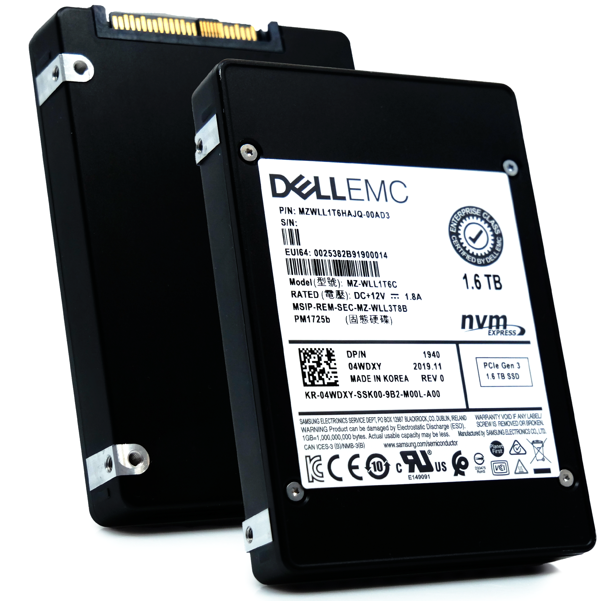 Samsung/Dell PM1725b MZWLL1T6HAJQ 1.6TB 3 DWPD PCIe Gen 3.0 x4 4GB/s Read Intensive 3D TLC 2.5in Refurbished SSD