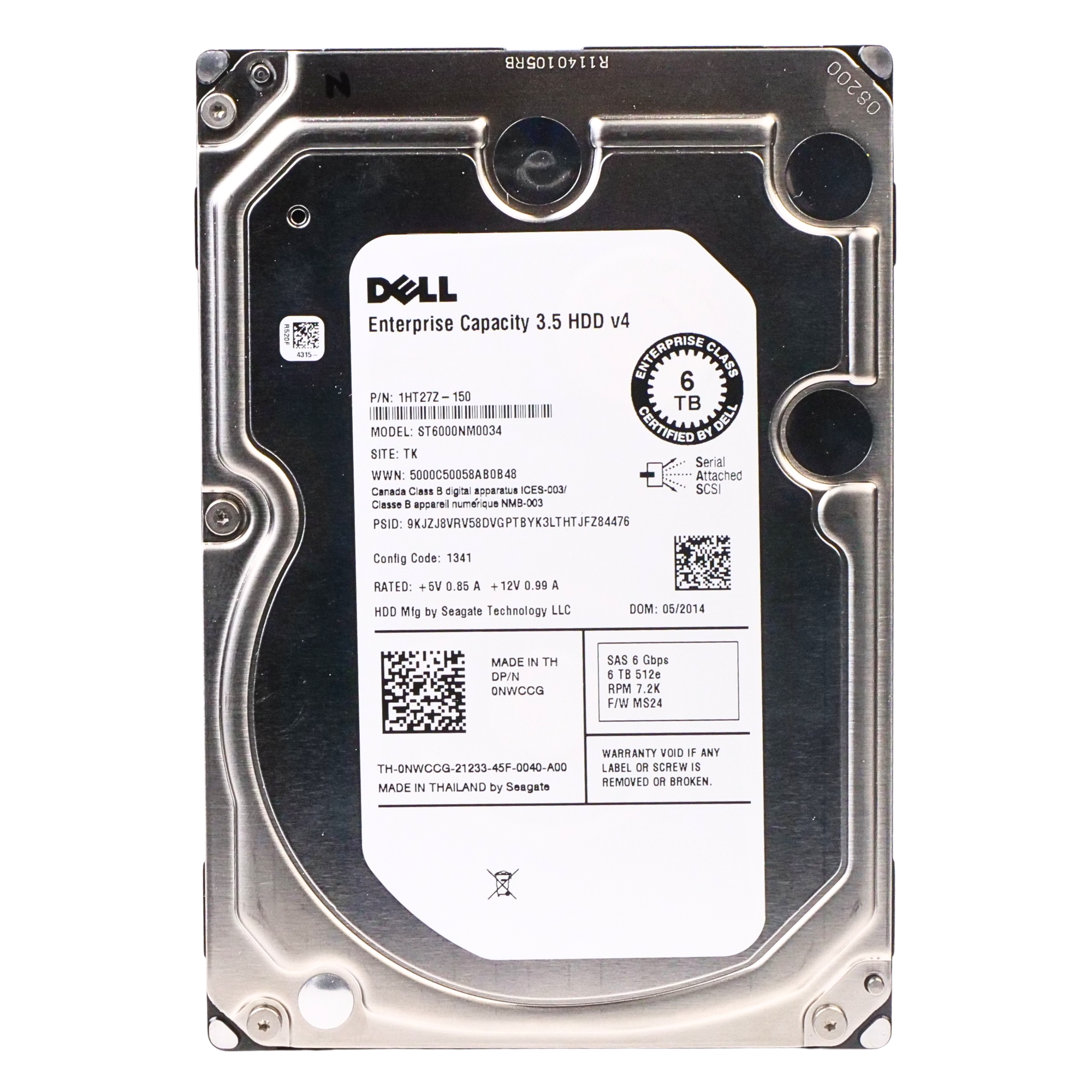 Dell/Seagate V4 ST6000NM0034 6TB 7.2K RPM SAS 6Gb/s 512e 128 MB 3.5in Refurbished HDD