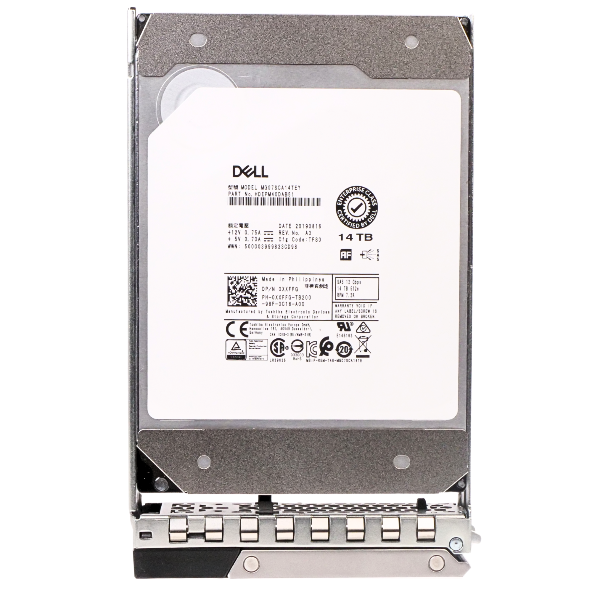 Dell G14 0GG47 14TB 7.2K RPM SAS 12Gb/s 512e 256MB 3.5in Refurbished HDD
