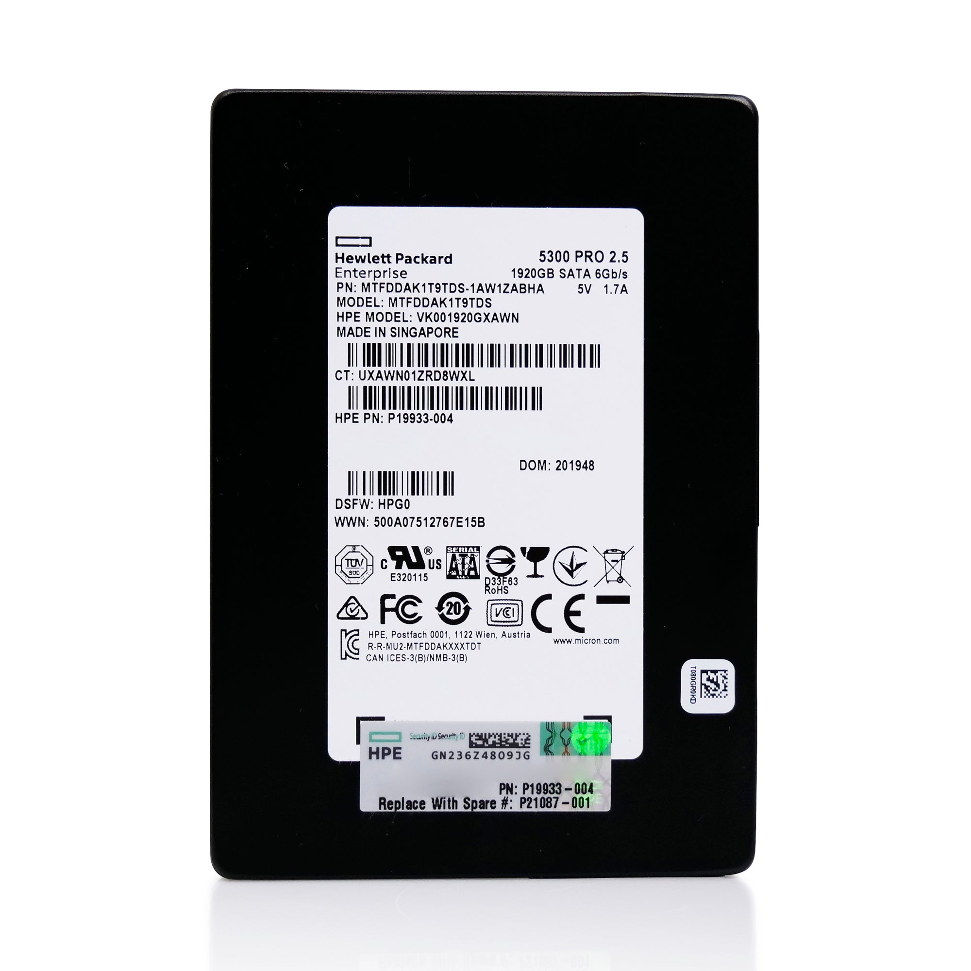 HP VK001920GXAWN 1.92TB SATA 6Gb/s 3D TLC 2.5in Refurbished SSD