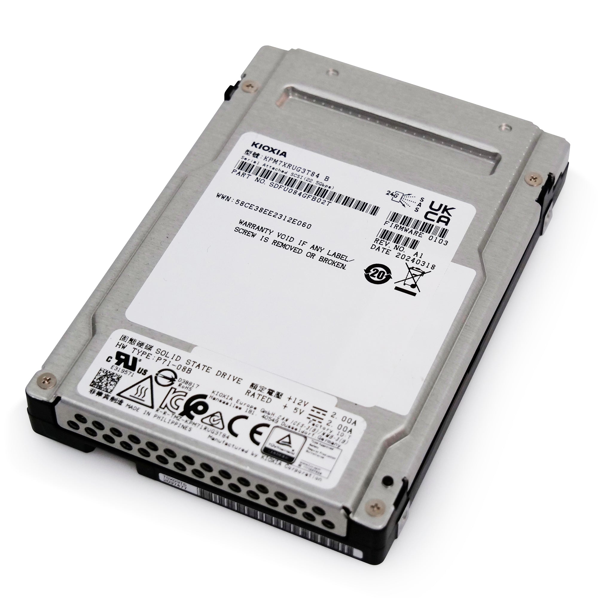 Kioxia PM7-R KPM7XRUG3T84 3.84TB 1DWPD SAS 24Gb/s 3D TLC 2.5in Solid State Drive