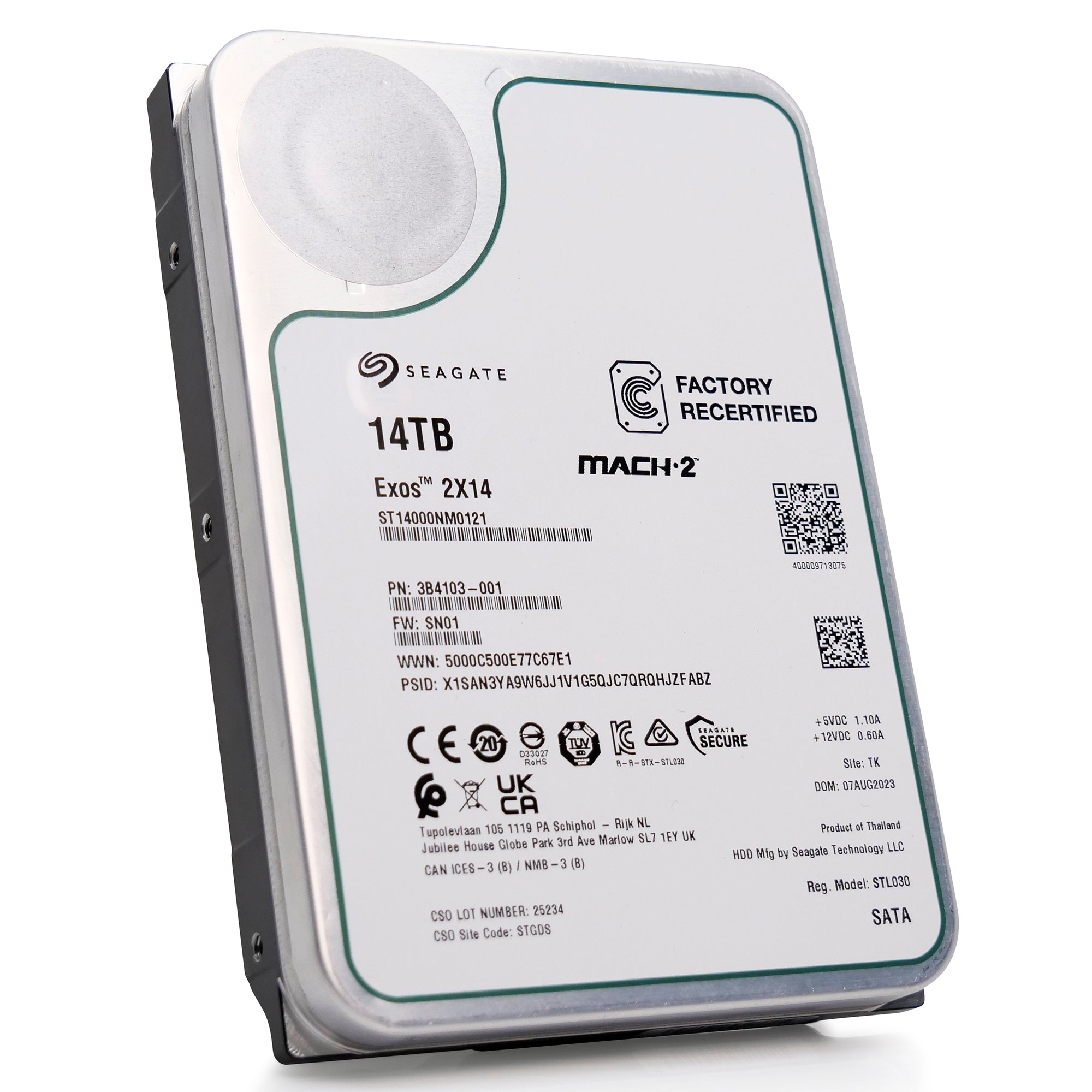 Seagate Exos 2X14 ST14000NM0121 14TB 7.2K RPM SATA 6Gb/s 512e 3.5in Recertified Hard Drive