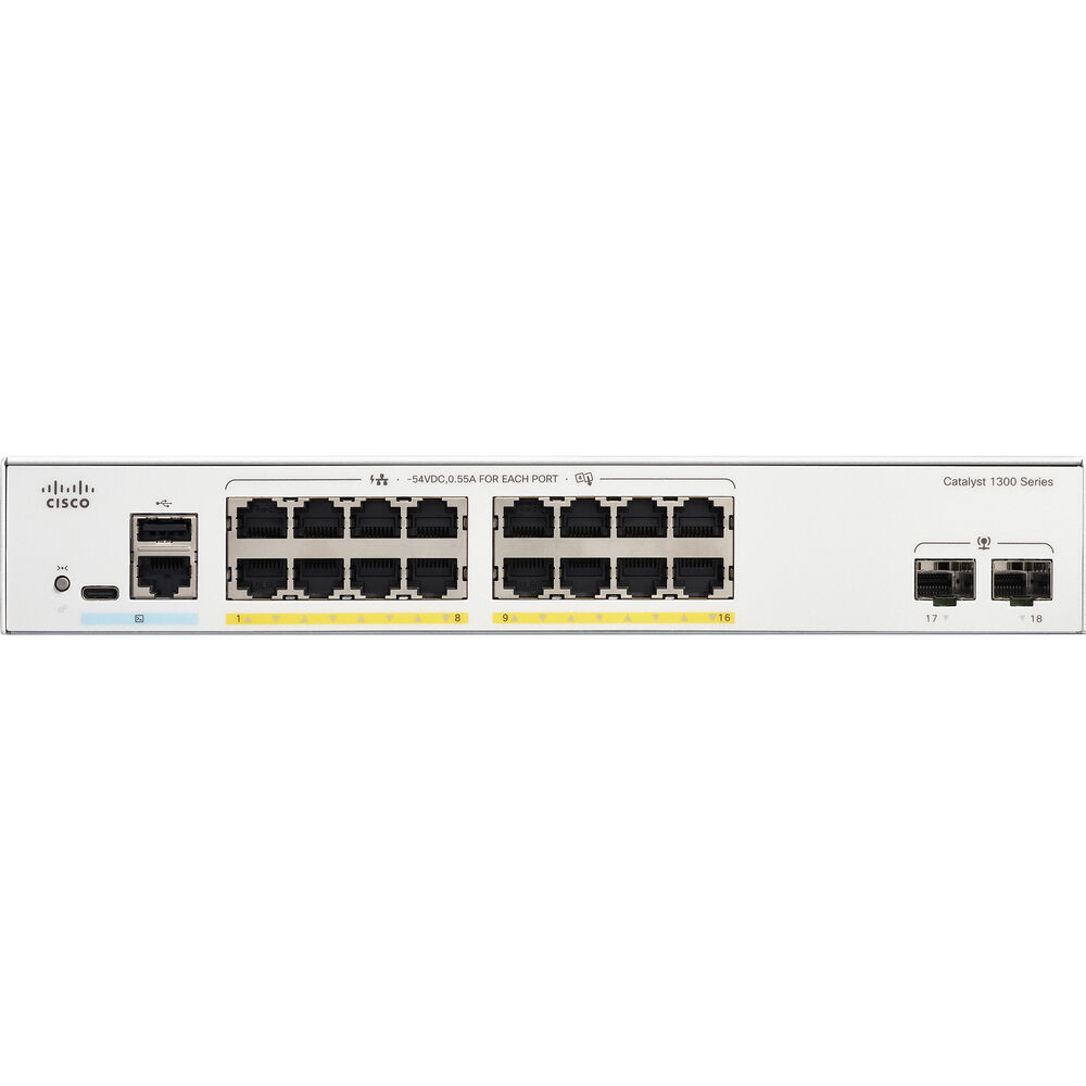 Cisco Catalyst C1300-16P-2G 16-Port PoE+ Switch with 120W and 2 SFP