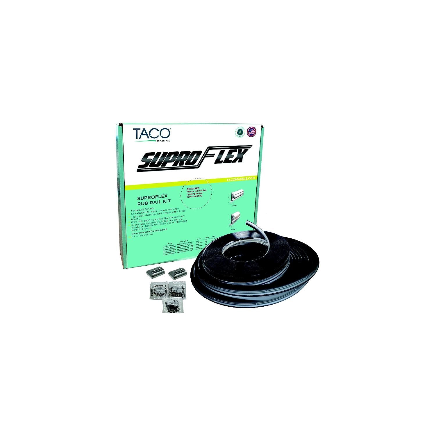 Taco Metals V11-9991BBK60-2 SuproFlex Rub Rail Kit, 1-5/8" x 7/8" Small, Black, with Vinyl Overlay Insert