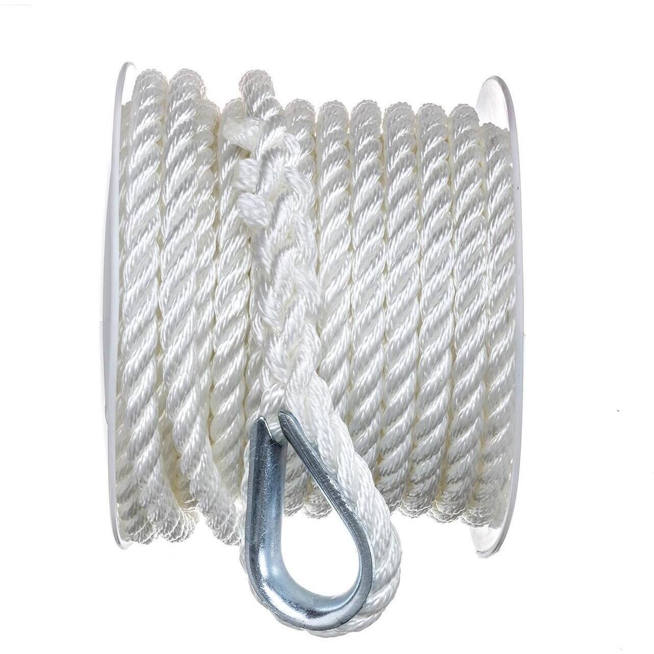 Seachoice 40691 3-Strand Twisted Nylon Anchor Line White, 3/8" x 50'