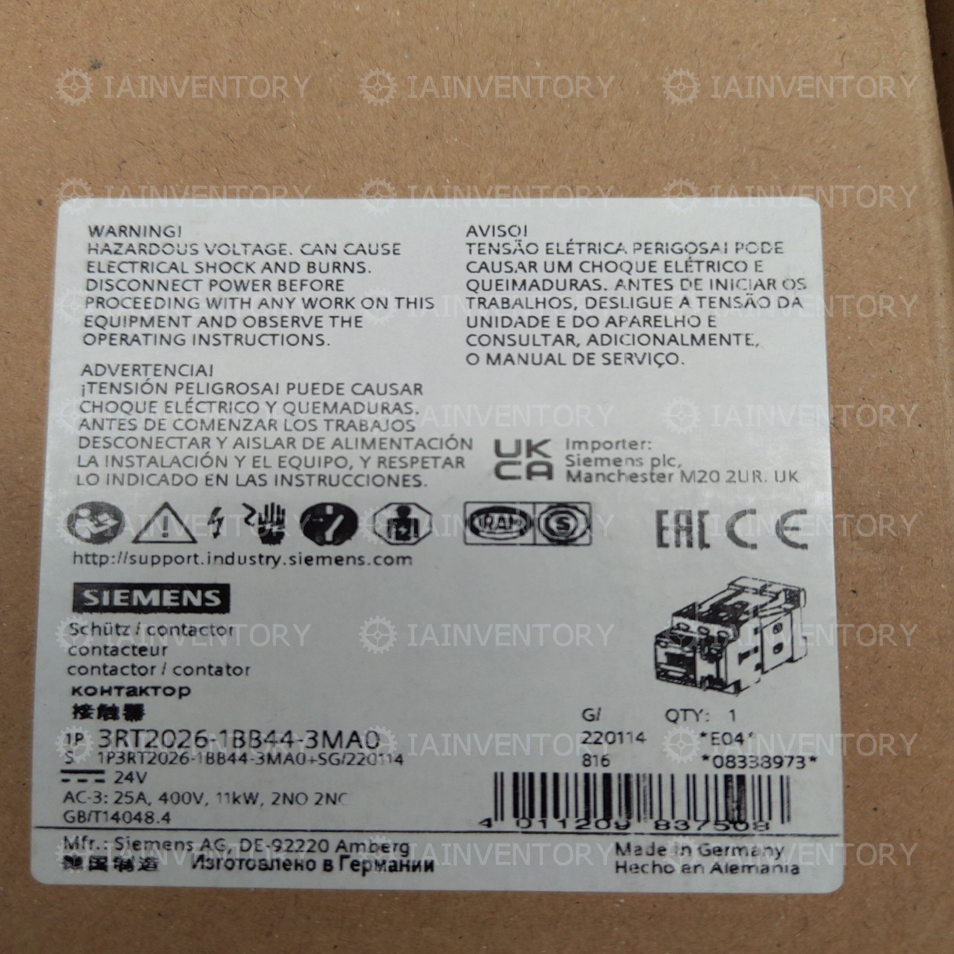 SIEMENS Contactor 3RT2026-1B44-3MA0