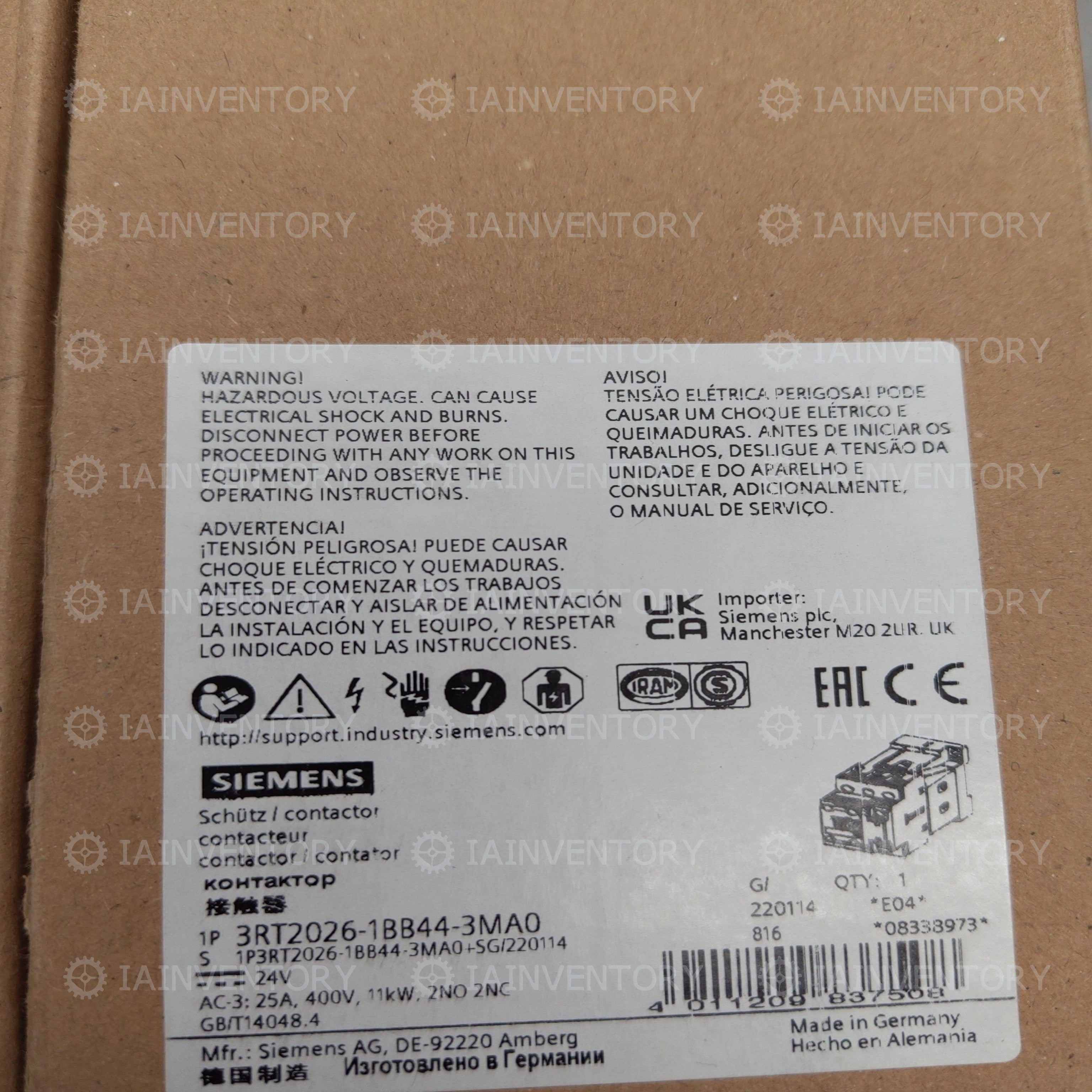 SIEMENS Contactor 3RT2026-1B44-3MA0