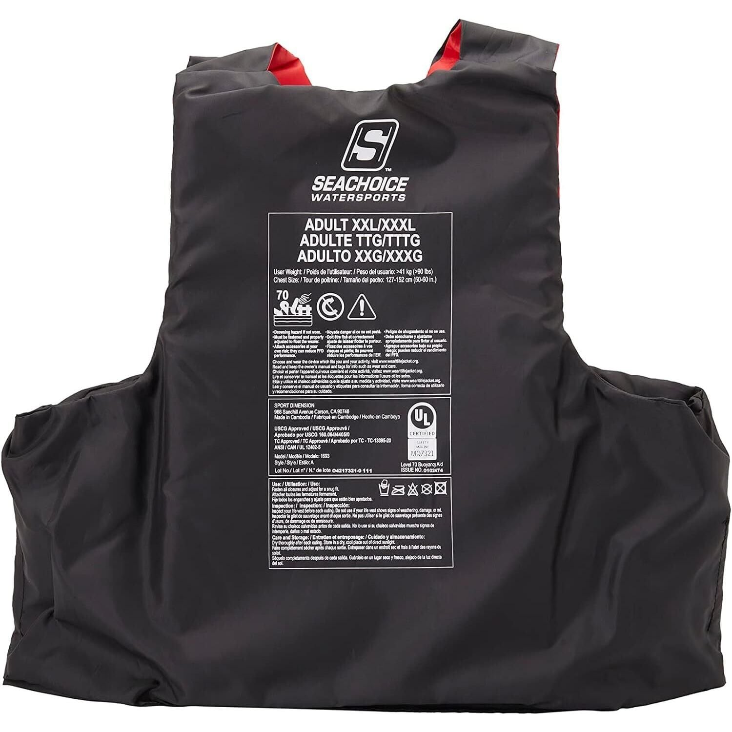 Seachoice 85403 Ski Vest 4 Belt Red, 2XL/3XL