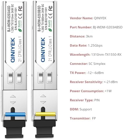 A Pair 10G BIDI SFP+ Single Mode Fiber Module, 10Gb SFP+ LC LR 1270nm 1330nm, Bidi Gbic for Cisco SFP-10G-BXD-I (1330nm-TX/1270nm-RX) / SFP-10G-BXU-I (1270nm-TX/1330nm-RX),10~20KM, with DOM|B0CYC6P6KF