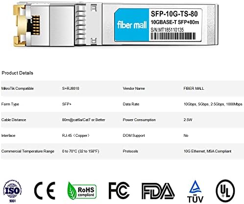 10G SFP+ RJ45 80m for Dell Force10 SFP-10G-T-80 GP-10GSFP-T80 10GBASE-T SFP+ 80m RJ45 Cat6a/7 Mini-GBIC 10gb Copper R-J45 Transceiver Module