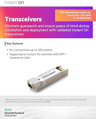 HPE Networking Instant On 10G SFP+ LC SR Transceiver for Connections Up to 300 Meters (R9D18A)|B09P1KLYWC