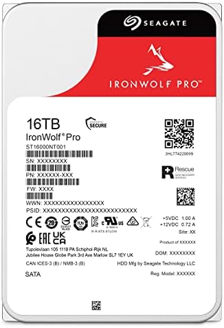 Seagate IronWolf Pro, 16 TB, Enterprise NAS Internal HDD –CMR 3.5 Inch, SATA 6 Gb/s, 7,200 RPM, 256 MB Cache for RAID Network Attached Storage (ST16000NT001)|B0B94PNF7P