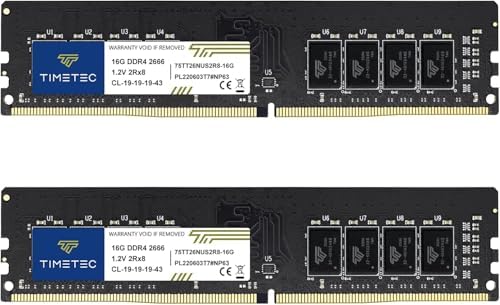 Timetec Elite 32GB KIT(2x16GB) DDR4 2666MHz PC4-21300 Non-ECC Unbuffered 1.2V CL19 2Rx8 Dual Rank 288 Pin UDIMM Desktop Memory RAM Module Upgrade (32GB KIT(2x16GB))|B0G4381PK1