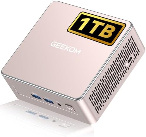 GEEKOM A8 Mini PC with AMD Ryzen 7 8745HS (Beats 6800H, 16GB DDR5 RAM (Upgradable, Not LPDDR 1TB NVMe SSD, Windows 11 Pro Desktop Computer for Home&Business, USB4, SD Slot, 8K | WiFi 6E, 2.5G LAN