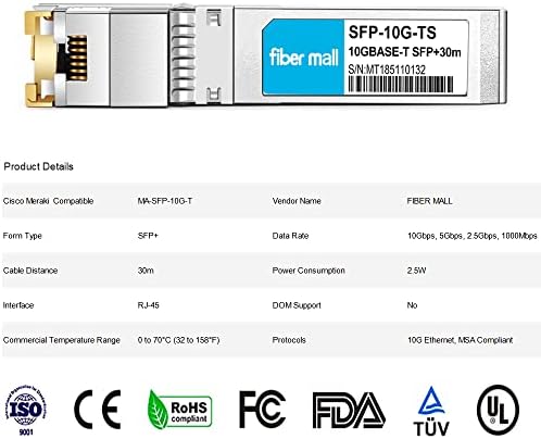 10G SFP+ RJ45 80m for Dell Force10 SFP-10G-T-80 GP-10GSFP-T80 10GBASE-T SFP+ 80m RJ45 Cat6a/7 Mini-GBIC 10gb Copper R-J45 Transceiver Module