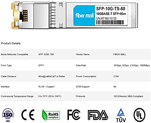 10G SFP+ RJ45 80m for Dell Force10 SFP-10G-T-80 GP-10GSFP-T80 10GBASE-T SFP+ 80m RJ45 Cat6a/7 Mini-GBIC 10gb Copper R-J45 Transceiver Module
