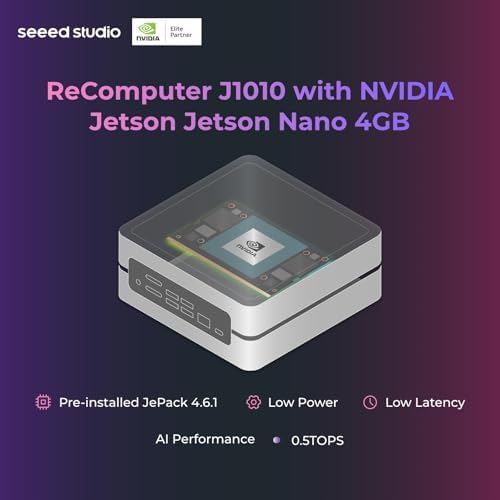 Seeed studio NVIDIA Jetson Nano Edge AI Device - reComputer J1010 Kit, Aluminium Case, Pre-Installed Jetpack System. Mini PC with 0.5 TFLOPs (FP16), Power Supply NOT Included|B0B77HWGS3
