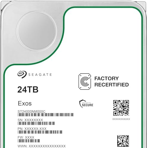 Seagate Exos X24 24TB Enterprise Hard Drive HDD SATA 6Gb/s 512MB Cache 7200 RPM 512e CMR Helium Sealed 3.5in Hard Drive ST24000NM000H (Renewed
