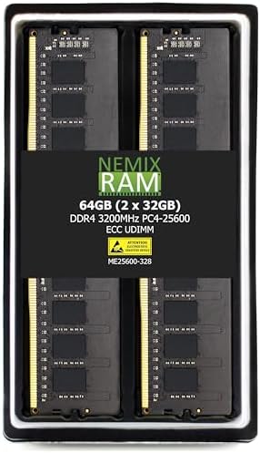 NEMIX RAM 64GB (2X32GB DDR4 3200MHZ PC4-25600 2Rx8 1.2V CL22 288-PIN ECC Unbuffered UDIMM KIT