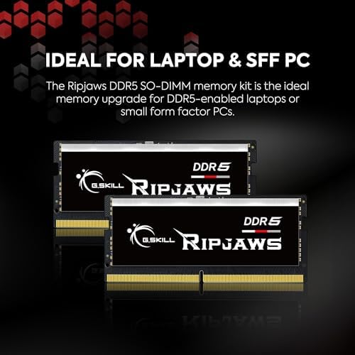 G.SKILL Ripjaws DDR5 SO-DIMM Series DDR5 RAM 16GB (1x16GB 4800MT/s CL34-34-34-76 1.10V Unbuffered Non-ECC Notebook/Laptop Memory SO-DIMM (F5-4800S3434A16GA1-RS