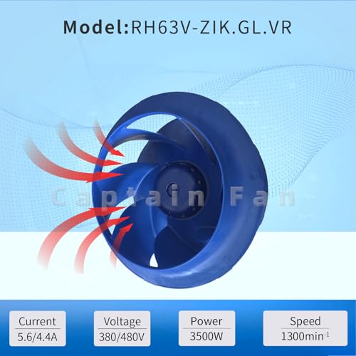 RH63V-ZIK.GL.VR Ziehl-abegg Fan 380/480VAC 3.50KW 5.6/4.4A Centrifugal Fan|B0CFDJLGFW