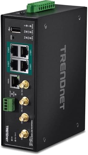 TRENDnet Industrial AC1200 Wireless Gigabit PoE+ Router, TI-WP100, 4 x Gigabit PoE+ Ports, 1 x Gigabit WAN Port, IP30 Housing, 120W PoE Power Budget, Dual-WAN, Dual-Band WiFi, VPN, Inter-VLAN Routing