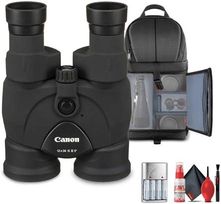 Canon 12x36 is III Image Stabilized Binoculars (9526B002 + Sling Backpack + AA Rechargeable Batteries + Cleaning Kit (Renewed