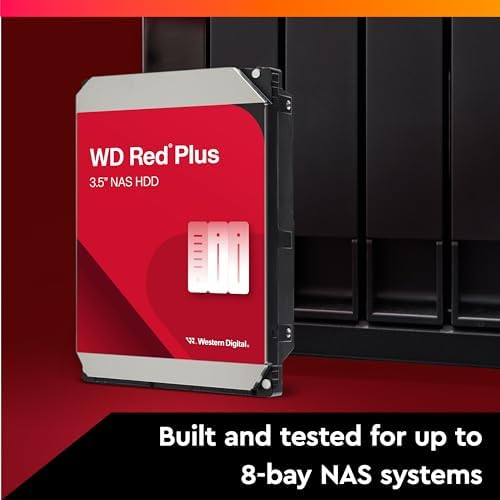 Western Digital 8TB WD Red Plus NAS Internal Hard Drive HDD - 5640 RPM, SATA 6 Gb/s, CMR, 256 MB Cache, 3.5" - WD80EFPX|B0CMQ6SK7W