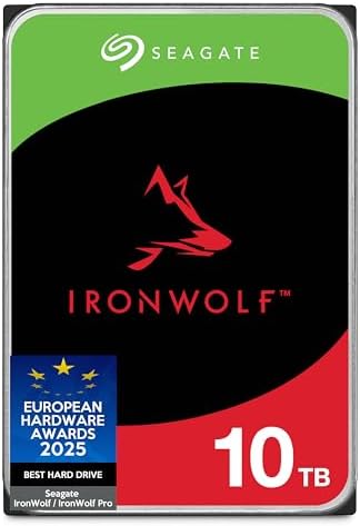 Seagate IronWolf 10TB NAS Internal Hard Drive, 3.5" SATA 6Gb/s, 7200 RPM, CMR, RAID Optimized, IronWolf Health Management – for NAS Systems (ST10000VNZ00)|B097C98J7H