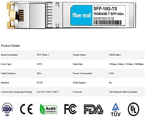 10G SFP+ RJ45 80m for Dell Force10 SFP-10G-T-80 GP-10GSFP-T80 10GBASE-T SFP+ 80m RJ45 Cat6a/7 Mini-GBIC 10gb Copper R-J45 Transceiver Module