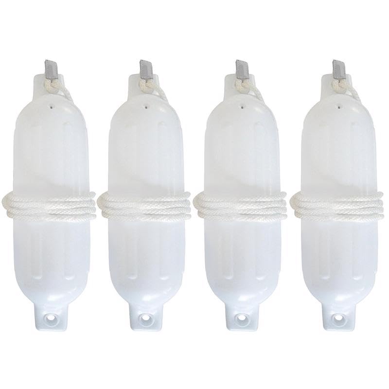 Seachoice DE78161S Twin Eye Ribbed Fender Kit, White, includes 4ea 4.5" x 16" Fenders and 4 Matching Fender Lines