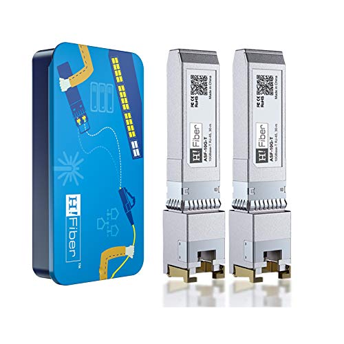 H!Fiber.com 4 Pack 10Gb SFP+ RJ45 Module, 10Gbase-T Ethernet SFP+ Copper Transceiver Support 10G/5G/2.5G/1.25G, Compatible with Cisco SFP-10G-T-S, Ubiquiti UF-RJ45-10G, UniFi, TP-Link, MikroTik, 30m|B0DN6TBR6L