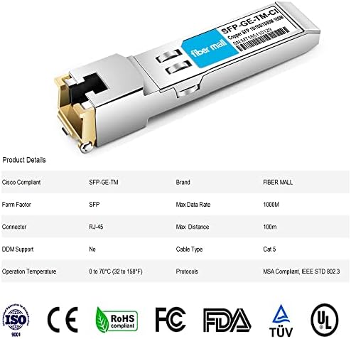 SFP to RJ45 for Dell Force10 GP-SFP2-1T Dell SFP-1G-T 310-7225 407-BBOS 1000BASE-T Mini GBIC SFP Copper RJ-45 100m Transceiver Module|B0899P9J5L