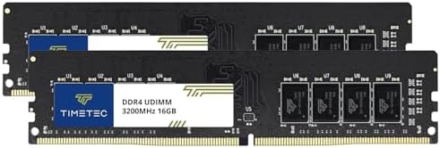 Timetec Pinnacle Konduit 32GB KIT(2x16GB) DDR4 3200MHz PC4-25600 CL16-18-18-38 XMP2.0 Overclocking 1.35V Dual Rank Compatible for AMD and Intel Desktop Gaming PC Memory Module - Black|B09T2G15VF