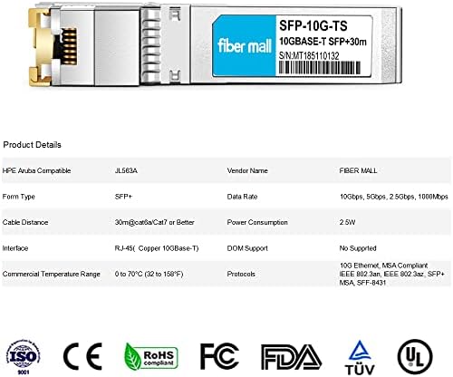 10G SFP+ RJ45 80m for Dell Force10 SFP-10G-T-80 GP-10GSFP-T80 10GBASE-T SFP+ 80m RJ45 Cat6a/7 Mini-GBIC 10gb Copper R-J45 Transceiver Module