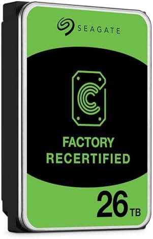 Seagate (Recertified Exos 26TB Internal Hard Drive HDD - 3.5 in CMR SATA 6Gb/s, 7200 RPM, 512MB Cache, 2.5M MTBF (ST26000NM000C) , Renewed|B0DTSG1MT1
