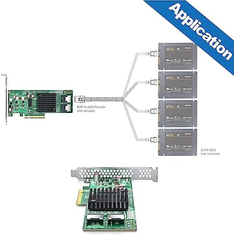 H!Fiber LSI SAS 9211-8i RAID Controller Card, 6Gb/s Internal SAS/SATA HBA Card, LSI 2008 Chip, PCI Express 2.0 X8, 2X SFF-8087 Ports