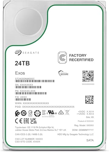 Seagate Exos X24 24TB Enterprise Hard Drive HDD SATA 6Gb/s 512MB Cache 7200 RPM 512e CMR Helium Sealed 3.5in Hard Drive ST24000NM000H (Renewed