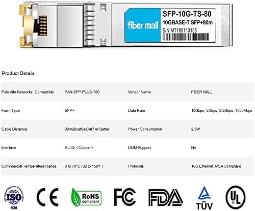 10G SFP+ RJ45 80m for Dell Force10 SFP-10G-T-80 GP-10GSFP-T80 10GBASE-T SFP+ 80m RJ45 Cat6a/7 Mini-GBIC 10gb Copper R-J45 Transceiver Module