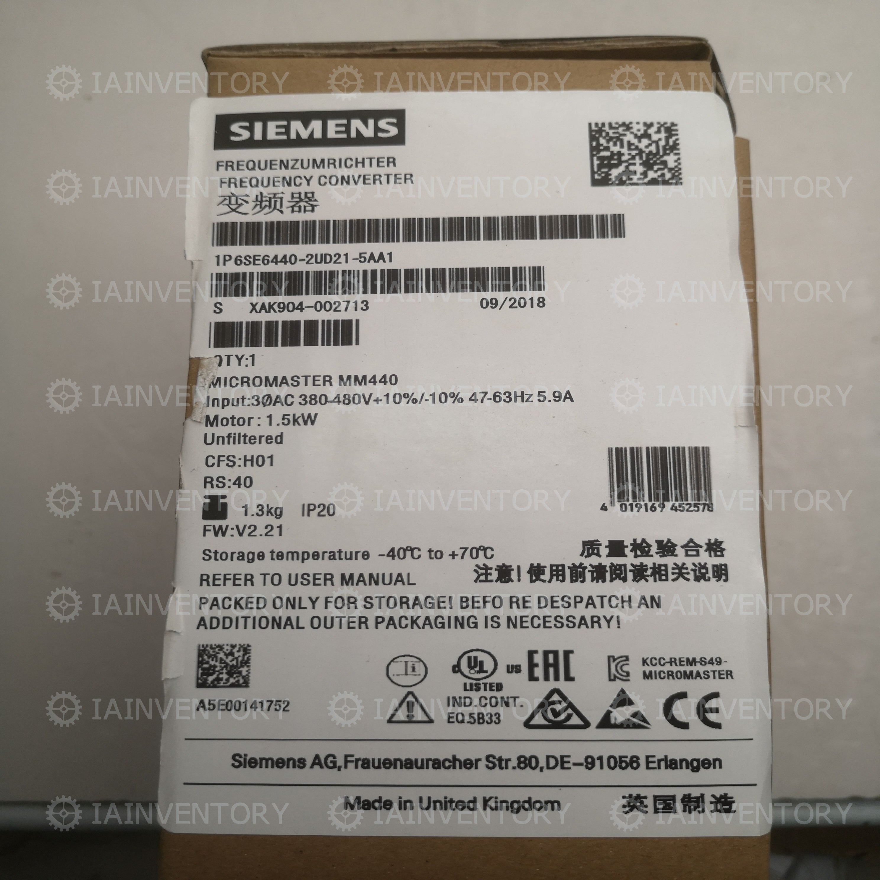 Siemens 6SE6440-2UD21-5AA1 380V 1.5KW 6SE6 440-2UD21-5AA1