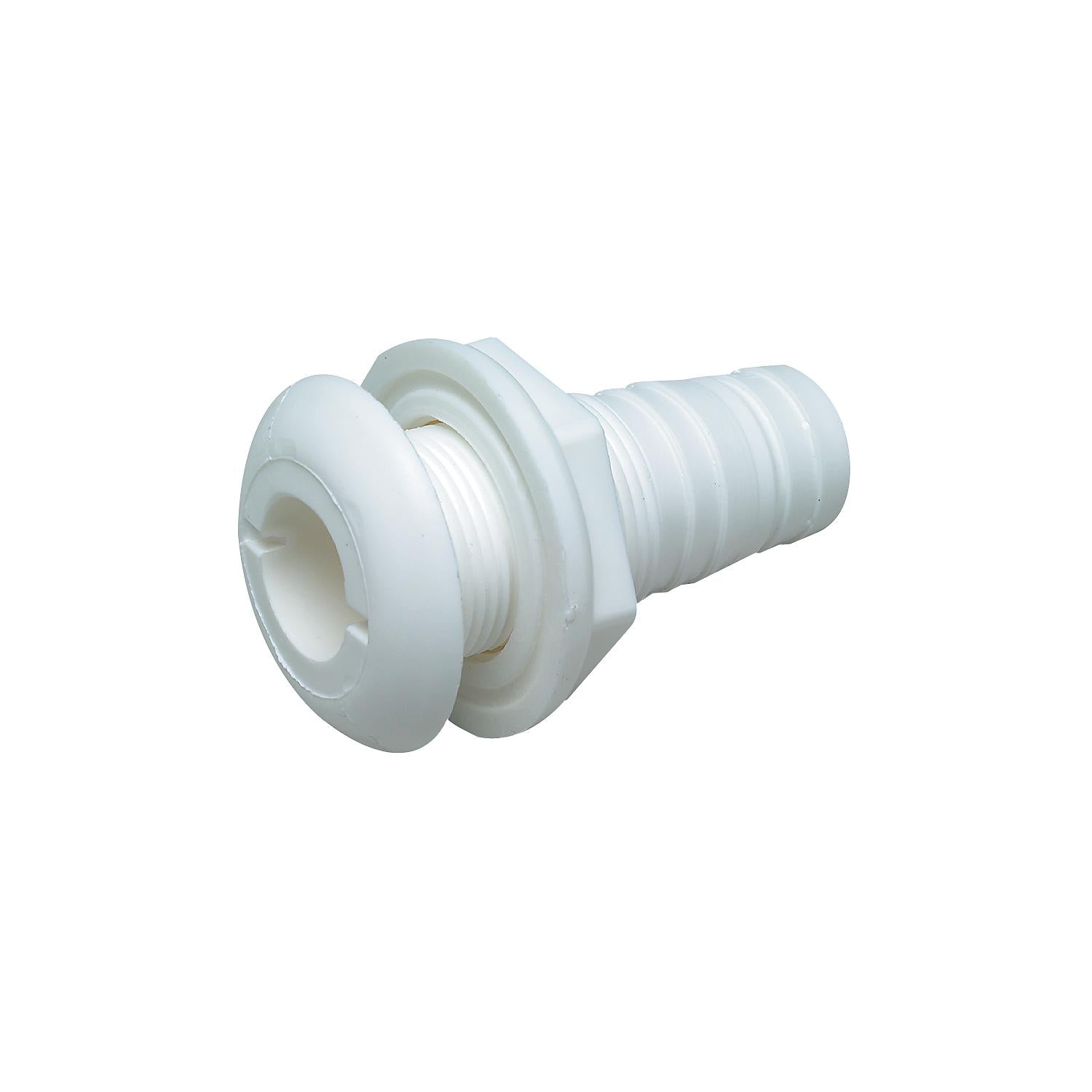 Seachoice 50-18051 Thru-Hull Connector w/ Broad Flange, Fits 3/4 In. ID Hose, 1-1/4 In. Max Hull