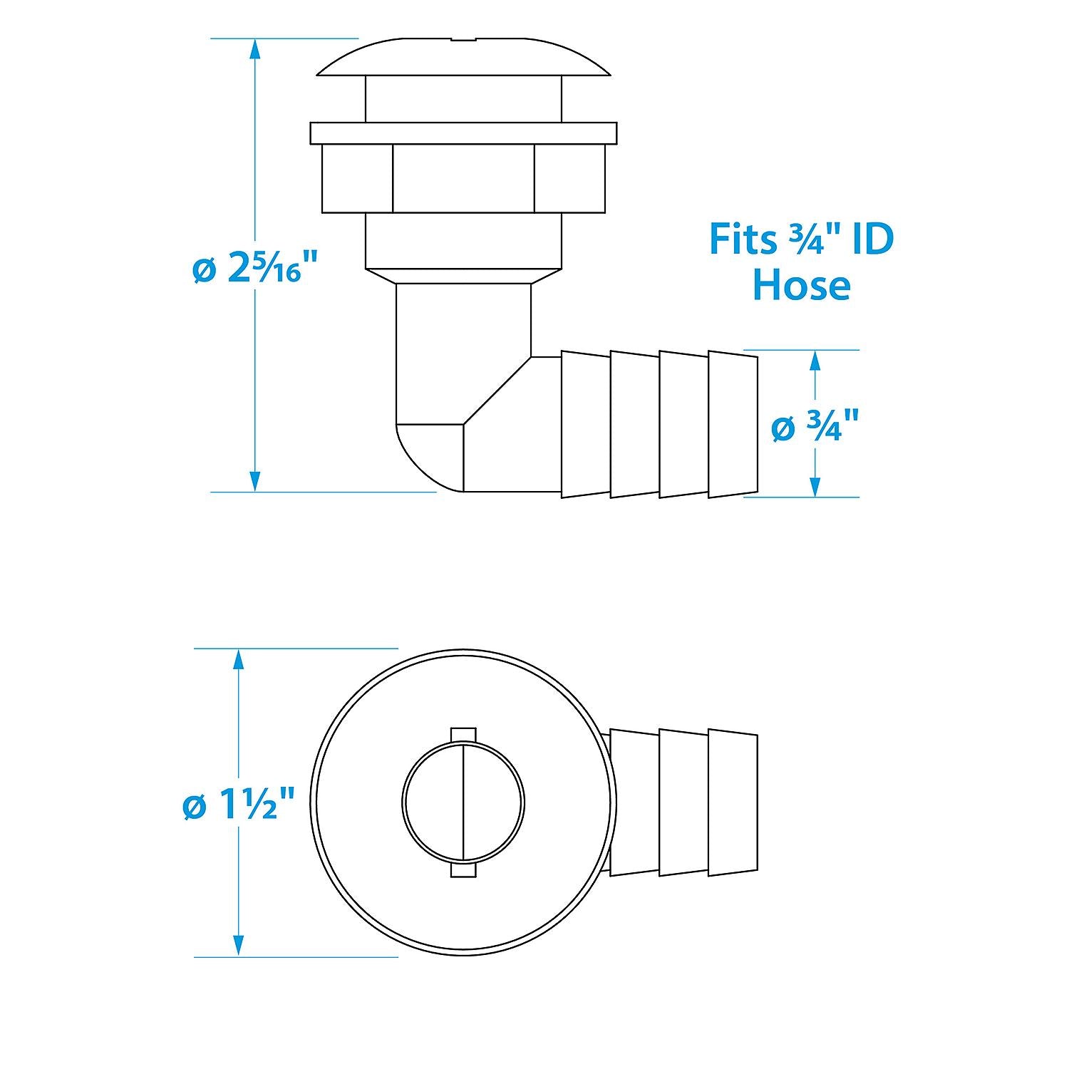 Seachoice 50-18131 90-Degree Angled Thru-Hull Connector, White Finish, 0.75 in.