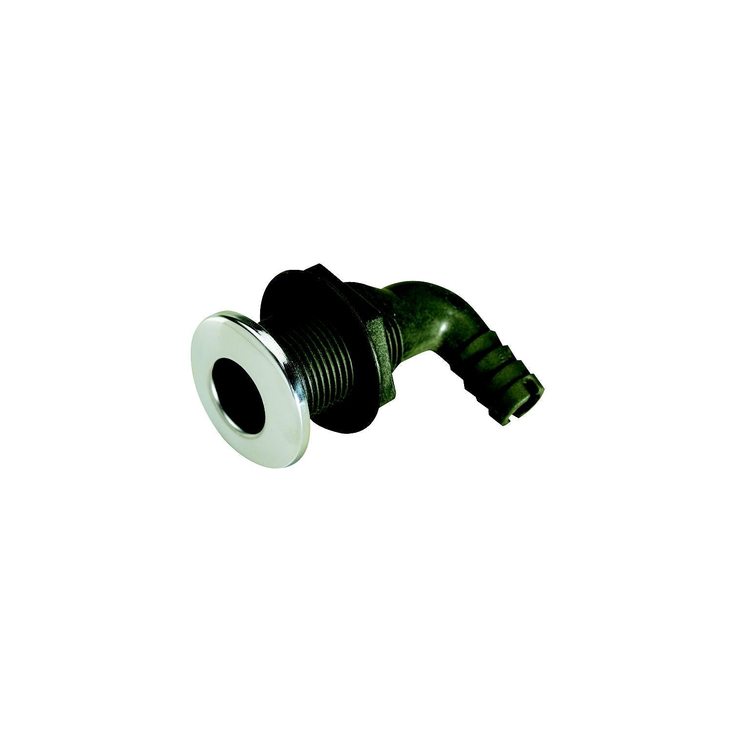 Seachoice 50-18541 90-Degree Thru-Hull Connector, Fits 3/4 In. ID Hose, 1-3/8 In. Max Hull, White
