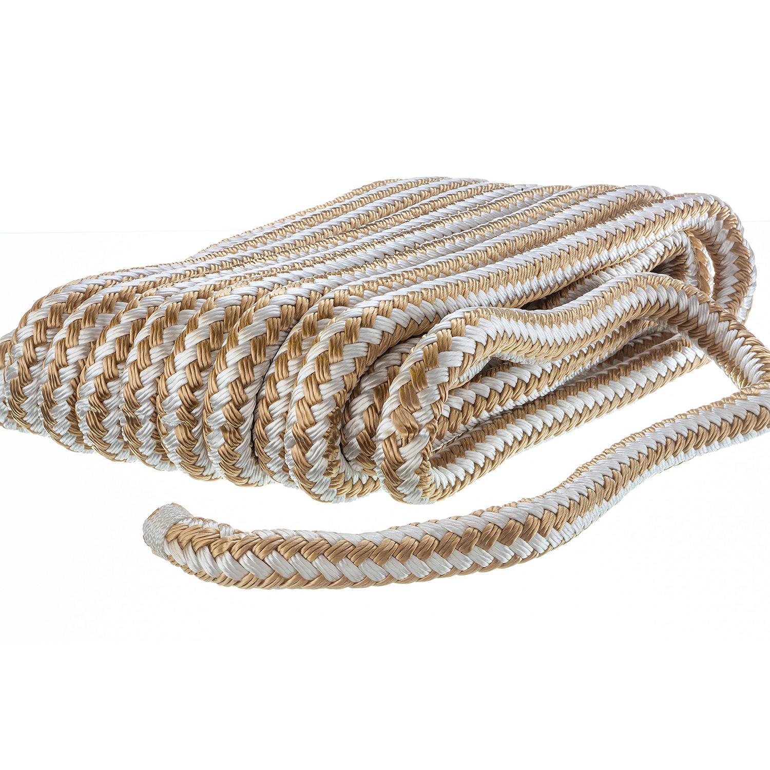 Seachoice Double-Braid Nylon Dock Line w/ Eye Splice, Pre-Shrunk, Heat Stabilized, 5/8 In. X 35 Ft., Gold White