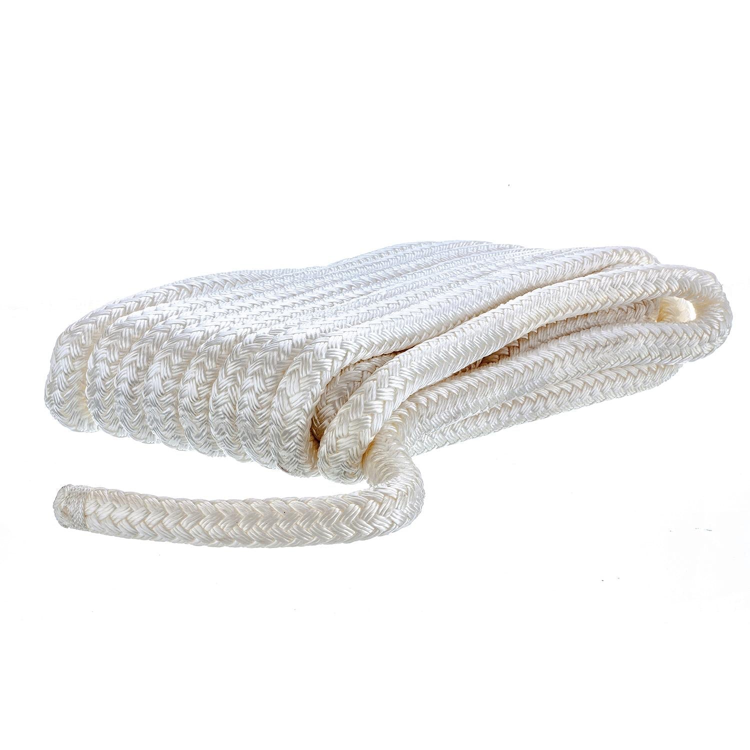 Seachoice Double Braid Nylon Dock Line, White, 5/8 in. X 35 Ft., 15 in. Eye Splice, Pre-Shrunk, Heat Stabilized