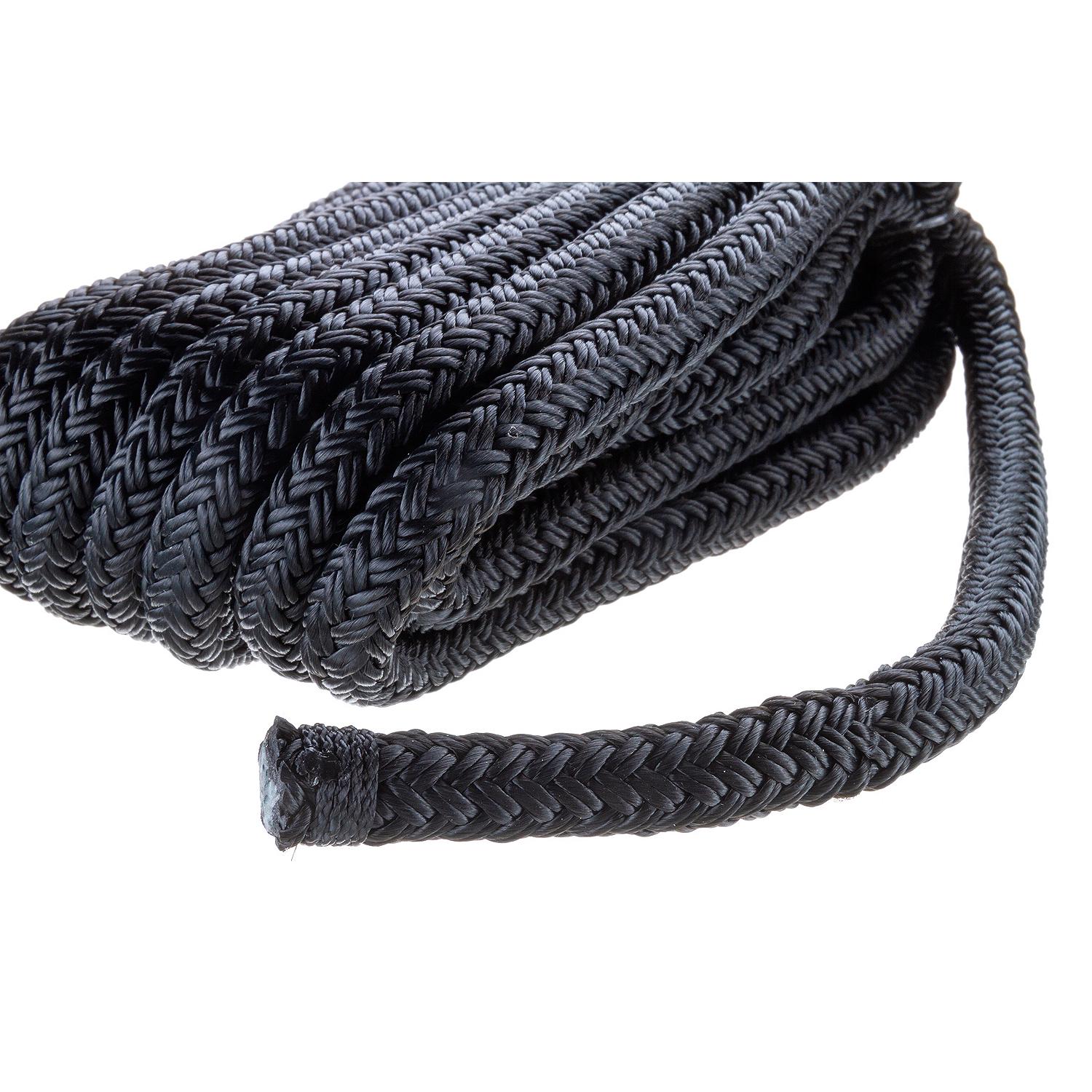 Seachoice Double-Braid Nylon Dock Line w/ Eye Splice, Pre-Shrunk, Heat Stabilized, 1/2 In. X 20 Ft., Black
